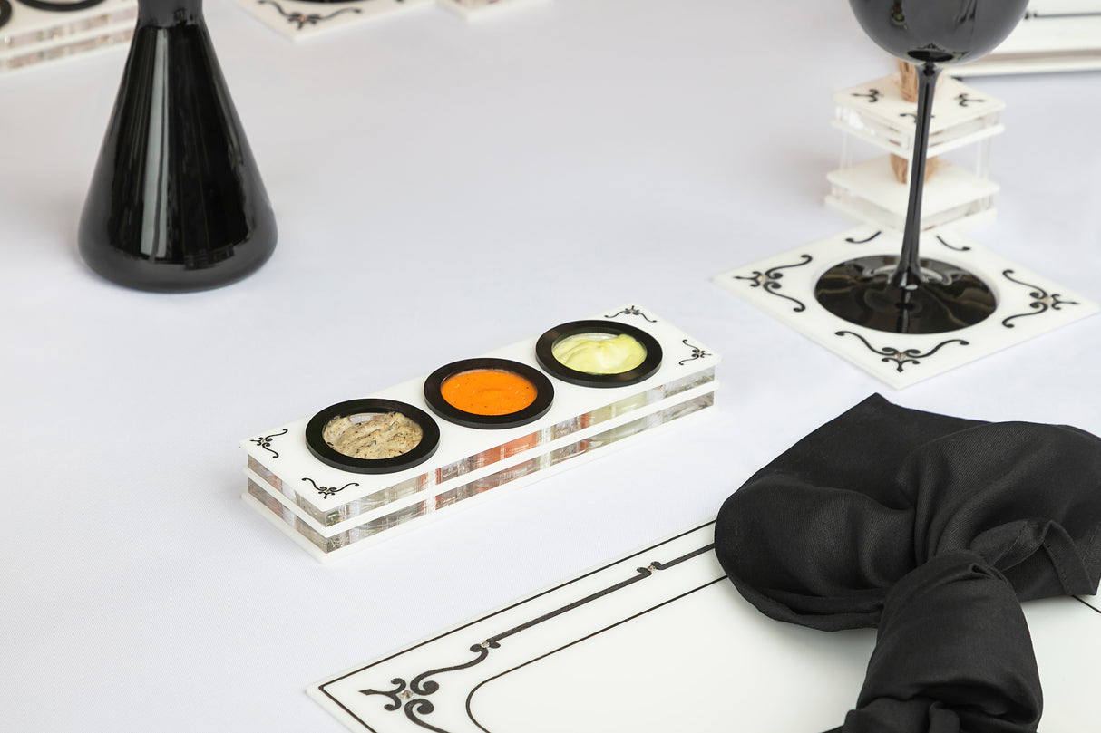 Majestic Dip Server Lucite Engraved GD/SL/BK W/Crystals (Pack of 4) - LEHADAR