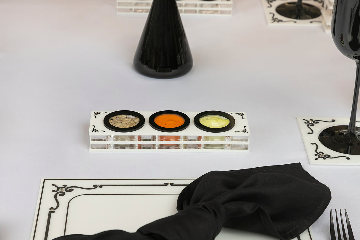 Majestic Dip Server Lucite Engraved GD/SL/BK W/Crystals (Pack of 4) - LEHADAR