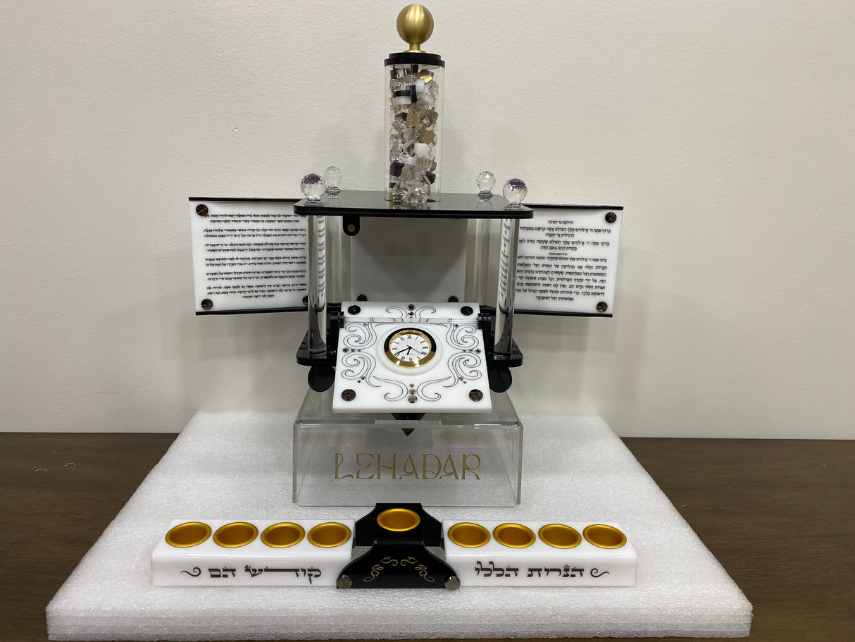 Swivel Hanukkah Dreidel Lucite Compact with Folding Menorah - LEHADAR