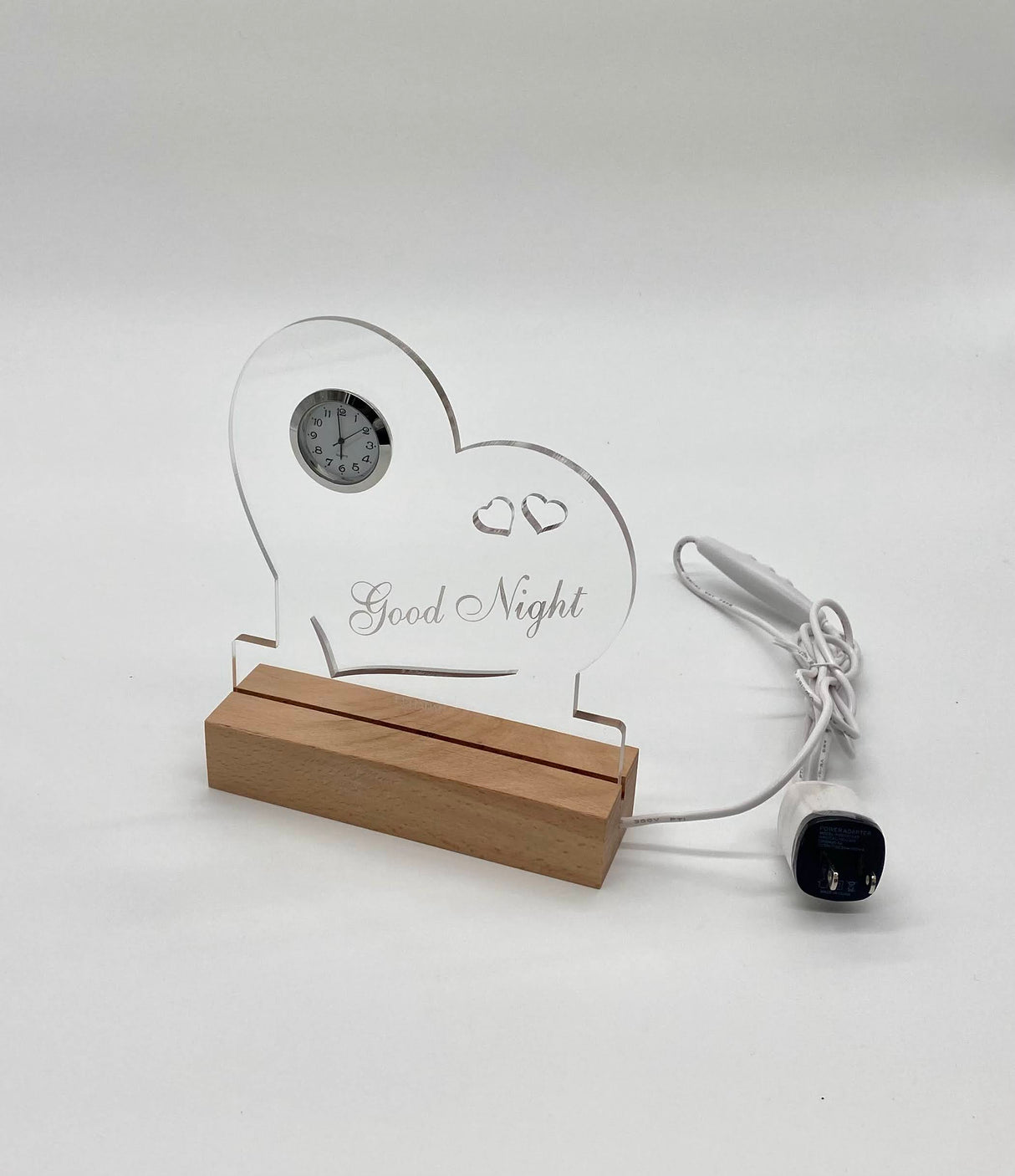Heart Night Lamp And Clock LED Wooden Base - LEHADAR