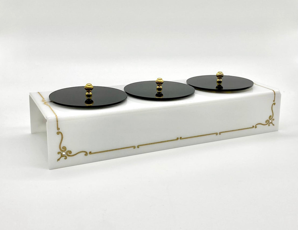 Majestic Dip Dish or Candy Dish Round Disposable Container Holder Engraved GD/SL/BK W/Crystals - LEHADAR