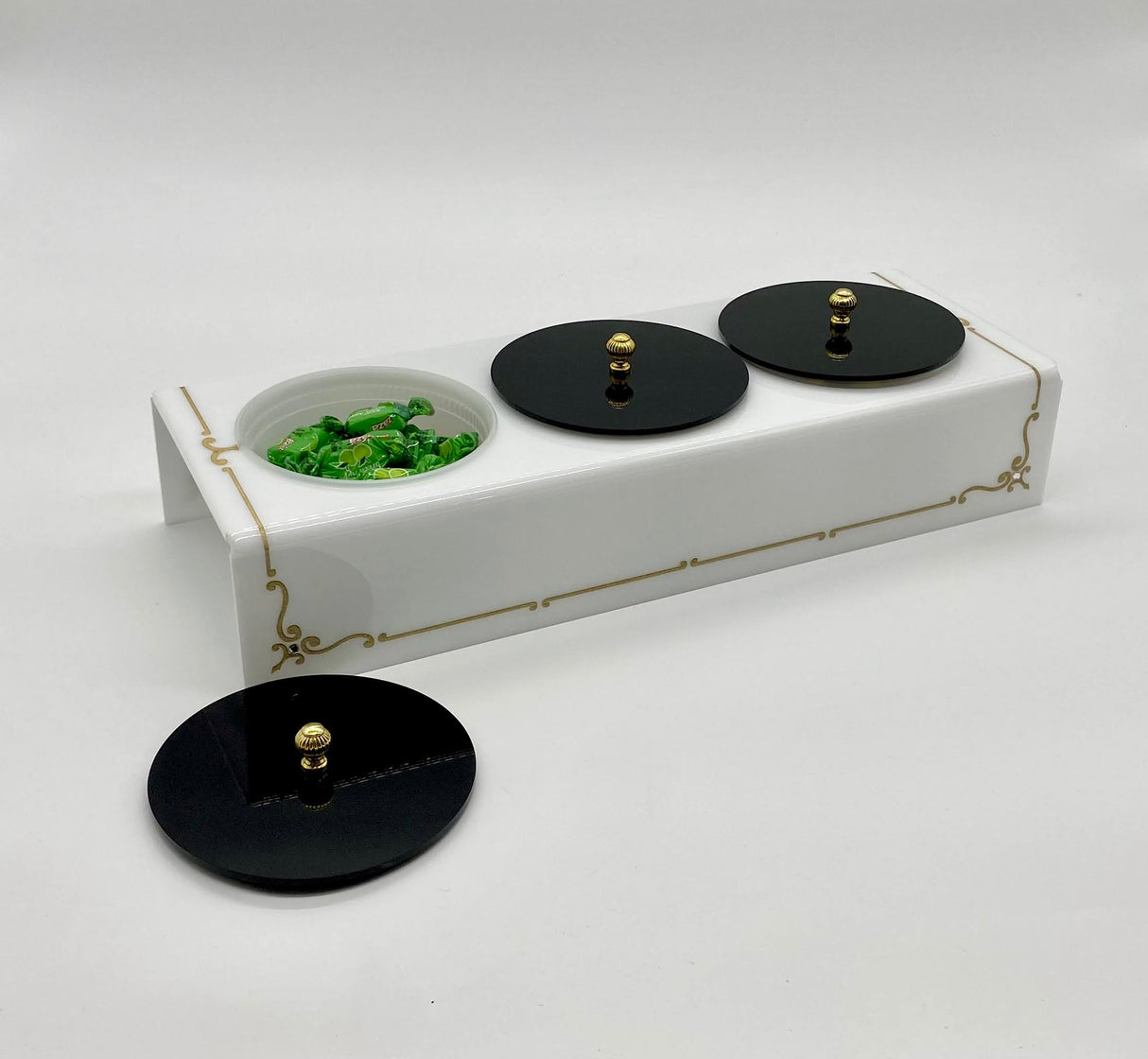 Majestic Dip Dish or Candy Dish Round Disposable Container Holder Engraved GD/SL/BK W/Crystals - LEHADAR