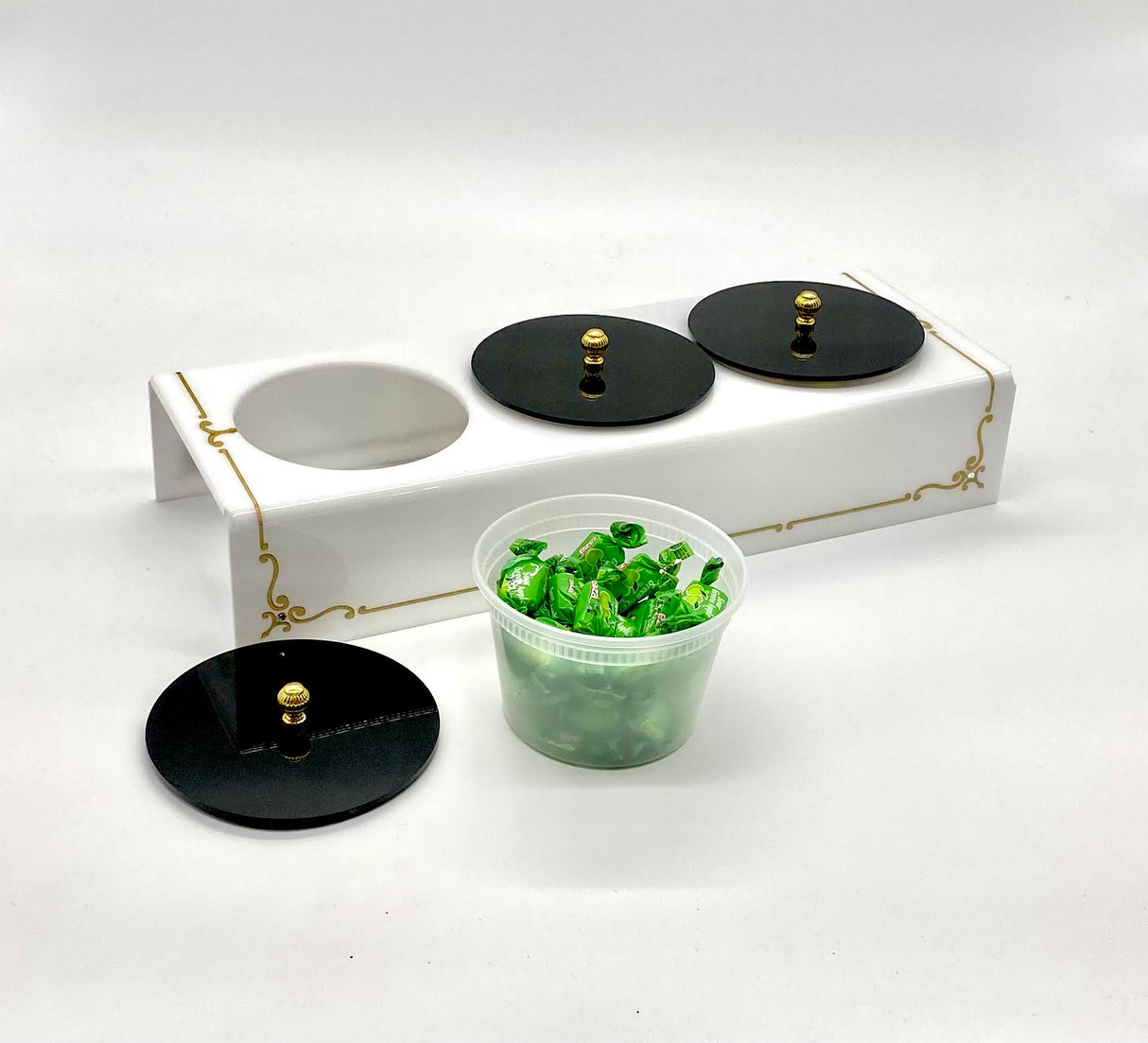 Majestic Dip Dish or Candy Dish Round Disposable Container Holder Engraved GD/SL/BK W/Crystals - LEHADAR