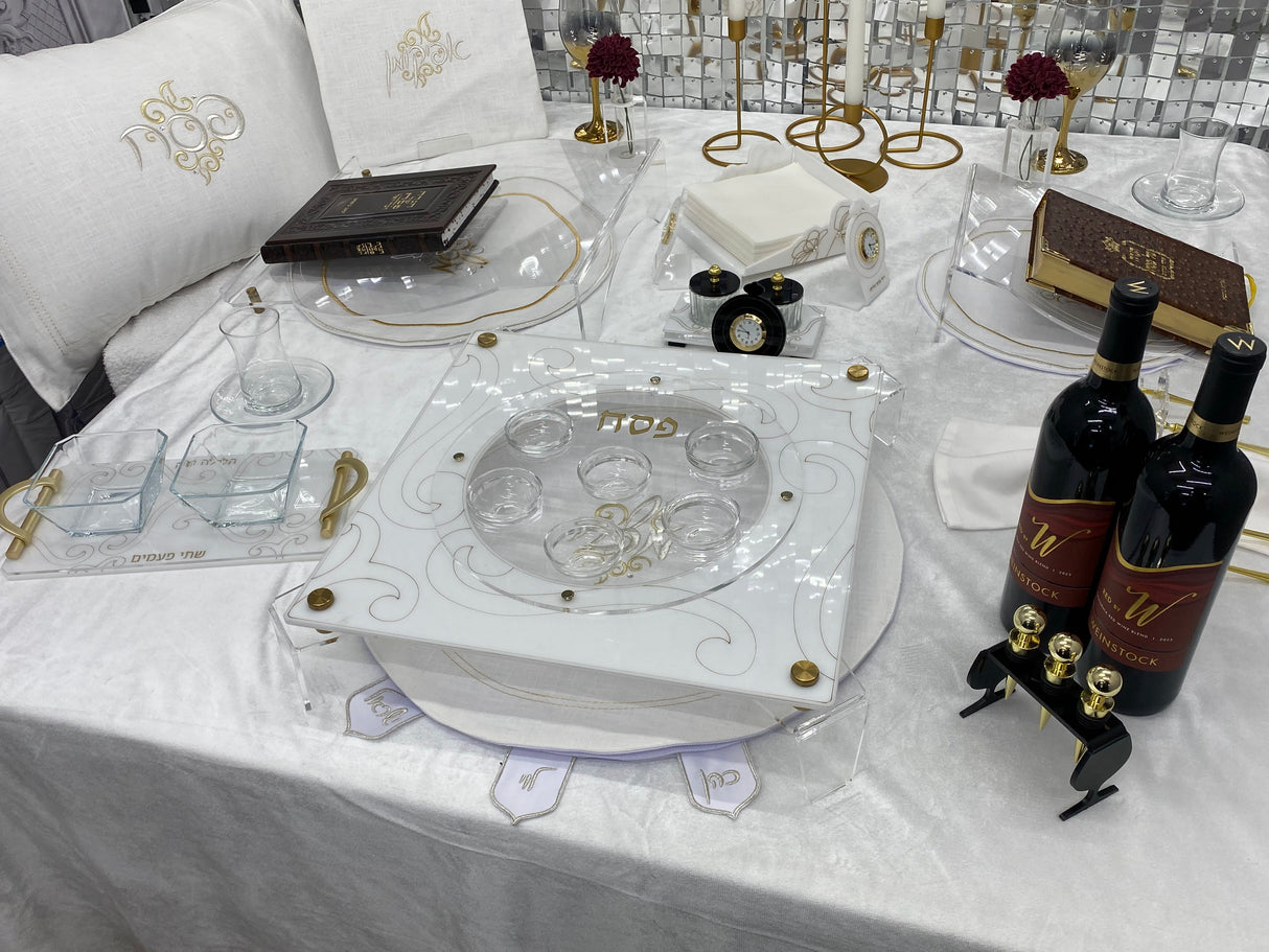 Majestic II Seder Plate Karah Sq. WITH EXTENDED LEGS