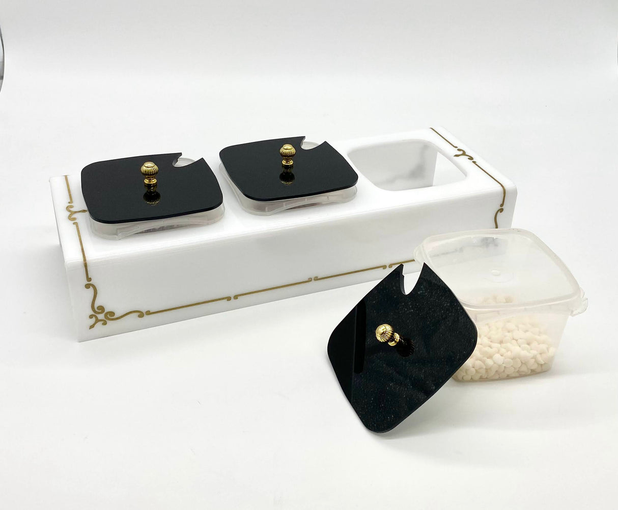 Majestic Dip/Candy SQ. Container Holder Engraved GD/SL/BK W/Crystals (For disposable containers)