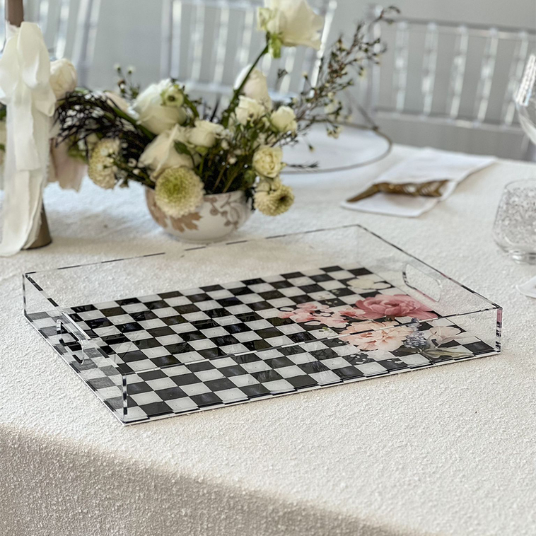 Black Chic Checkered Lucite Tray - LEHADAR