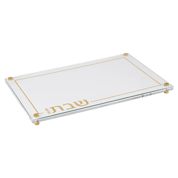 Embroidered Leatherette Lucite and Glass Top Challah Board - LEHADAR