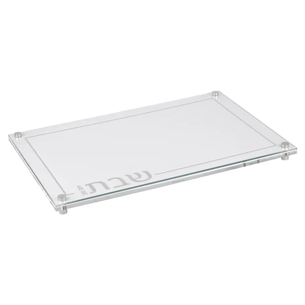 Embroidered Leatherette Lucite and Glass Top Challah Board - LEHADAR
