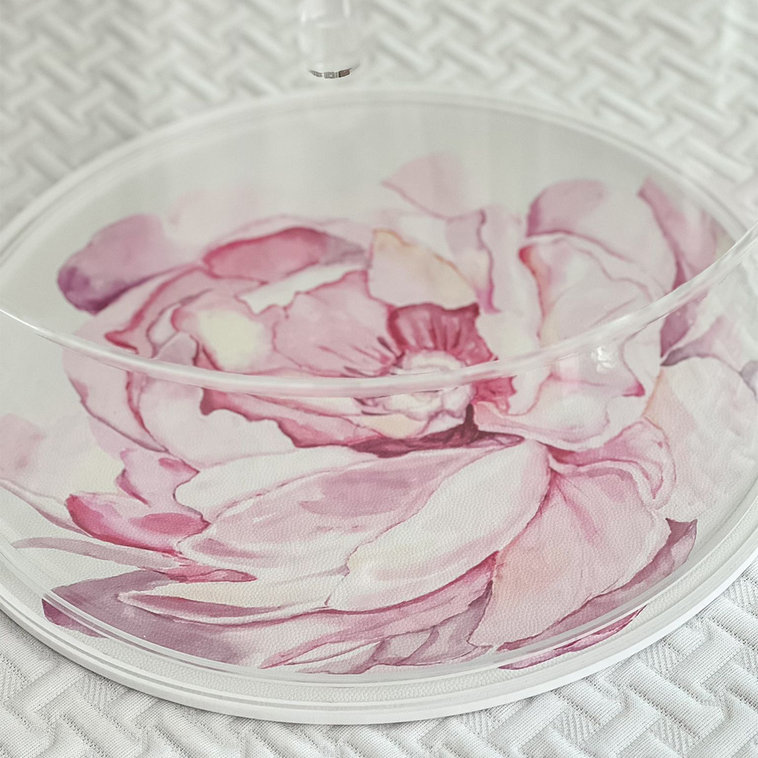 Lucite & Leatherette Flower Cake Dome - LEHADAR