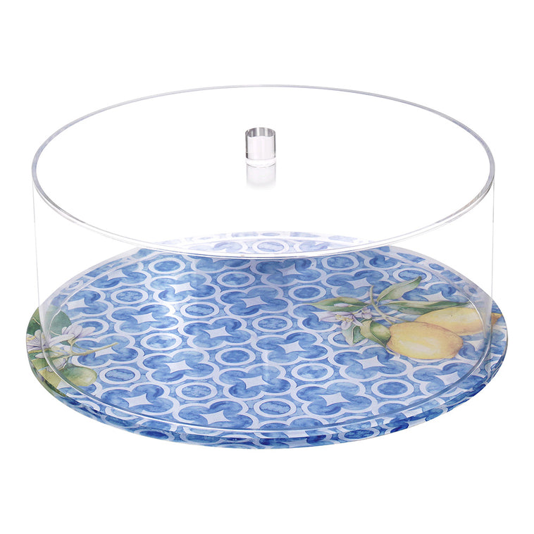 Lucite Cake Dome with Blue Design - LEHADAR