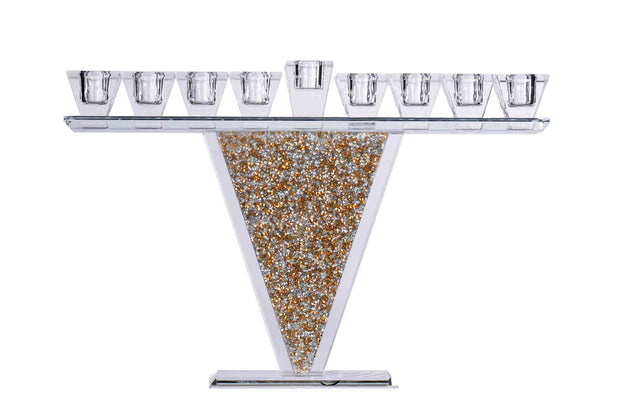Crystal Menorah with Gold and Silver Inner Stones - LEHADAR