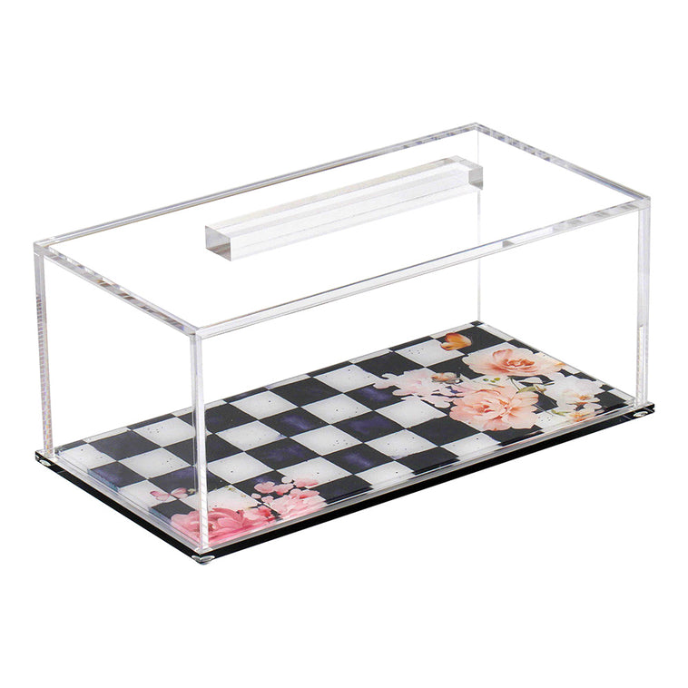 Black Chic Checkered Lucite Cake Tray with Lid - LEHADAR