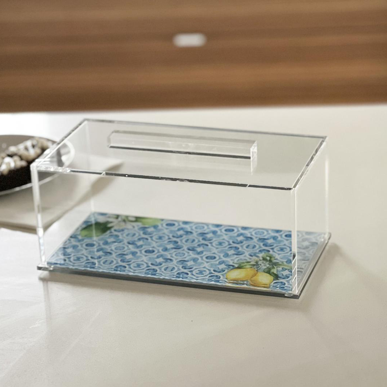 Lucite Cake Tray with Painted Lemon Printed Base and Clear Lid - LEHADAR