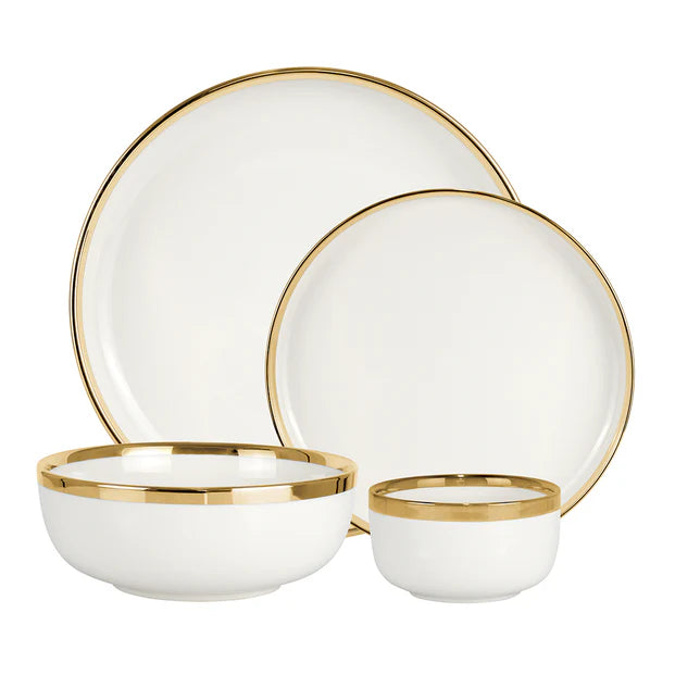 Porcelain Dinnerware Set White and Gold - LEHADAR