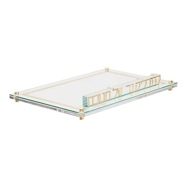 Leatherette Chanukah Tray with Lucite & Gold Block Design - LEHADAR