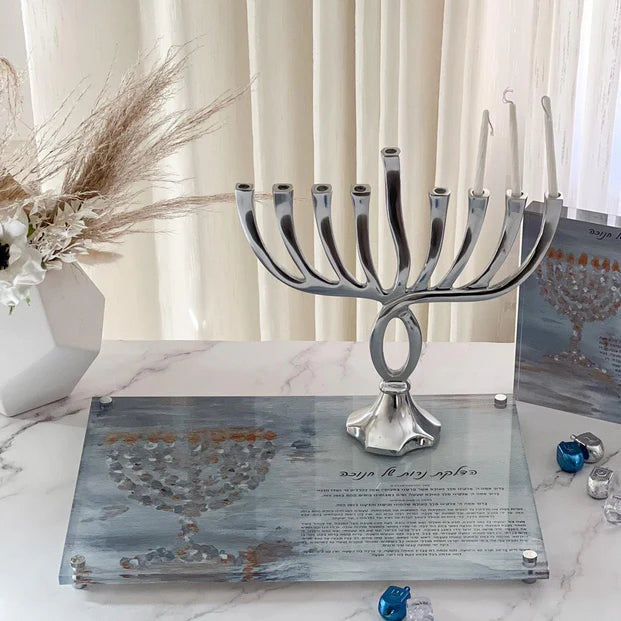 Raised Painted Hadlakos Neiros Shel Chanuka Tray - LEHADAR