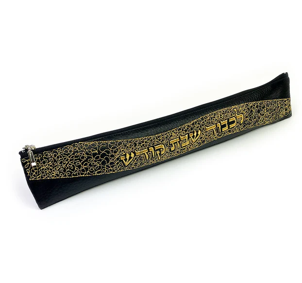 Black Leatherette Knife Case with Gold Embroidery - LEHADAR
