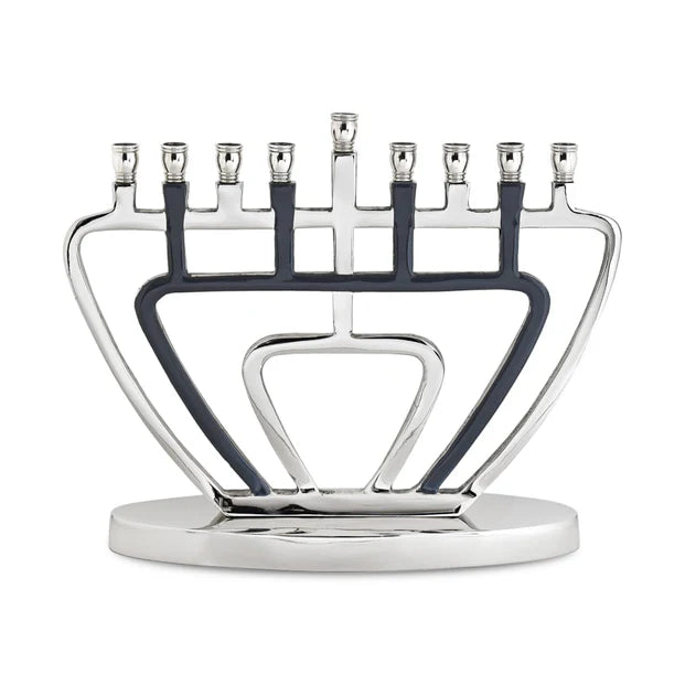 Impressive Polished Silver & Dark Grey Menorah - LEHADAR