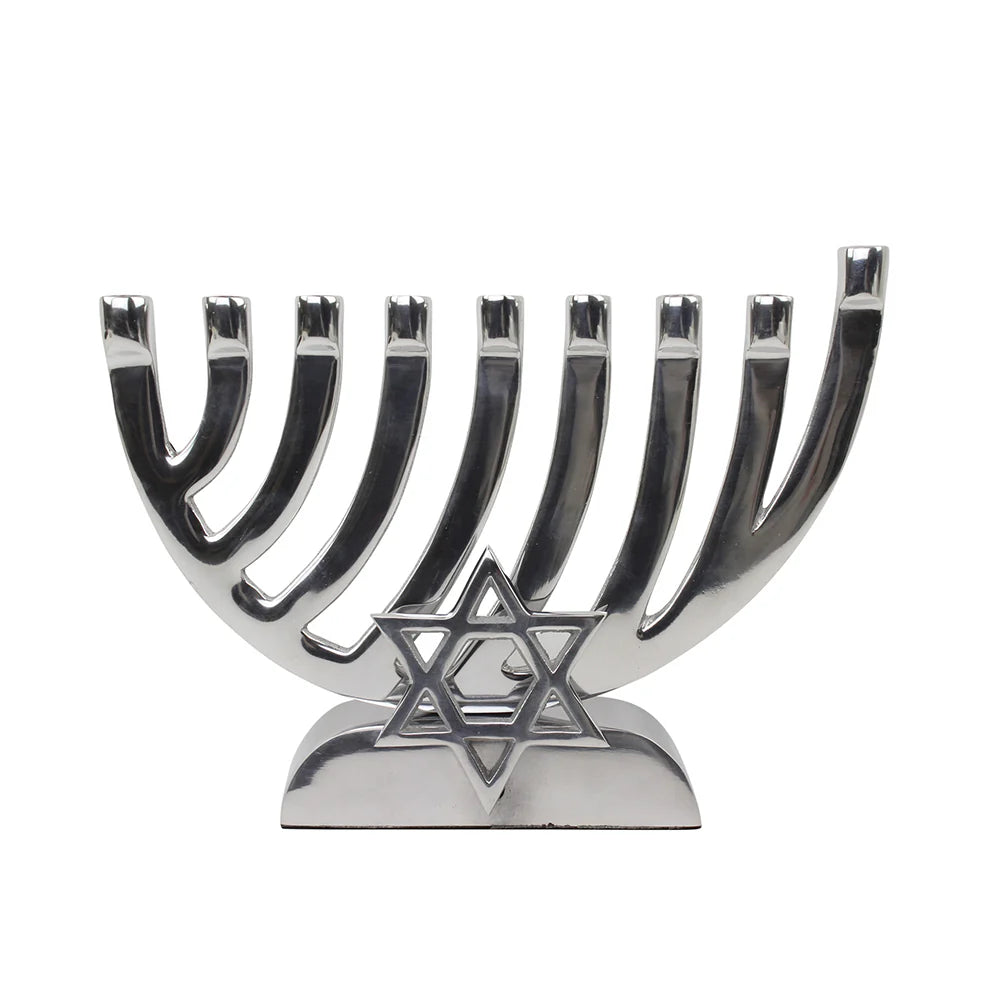 Metal Candle Menorah Polished with Star of David - LEHADAR