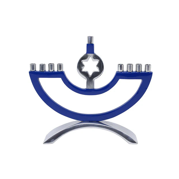 Metal & Enamel Candle Menorah with Star of David - LEHADAR