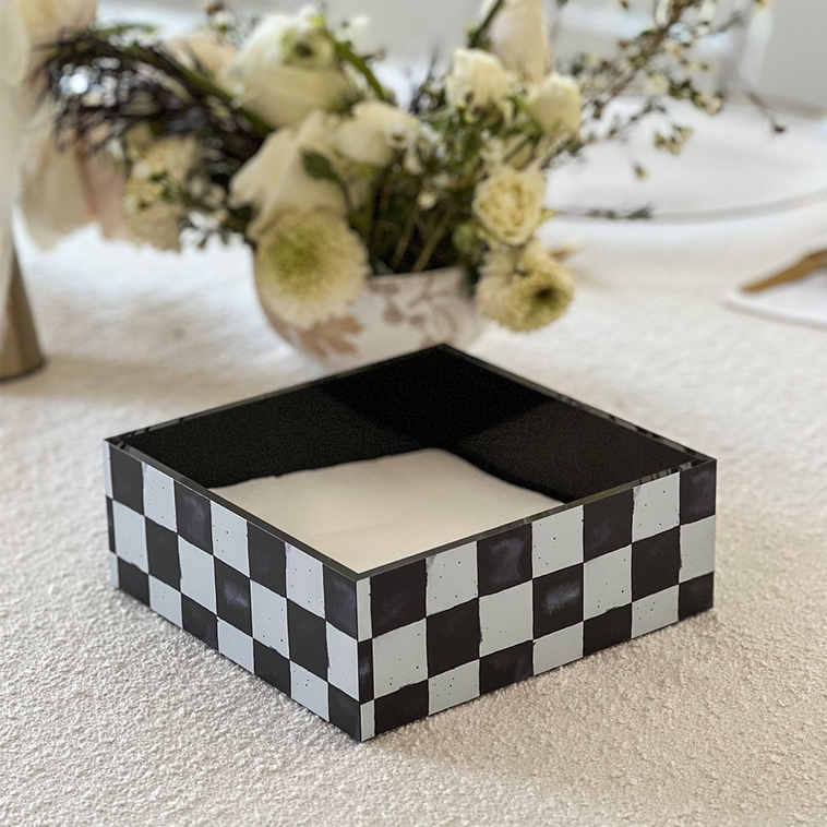 Black Chic Checkered Napkin Holder - LEHADAR
