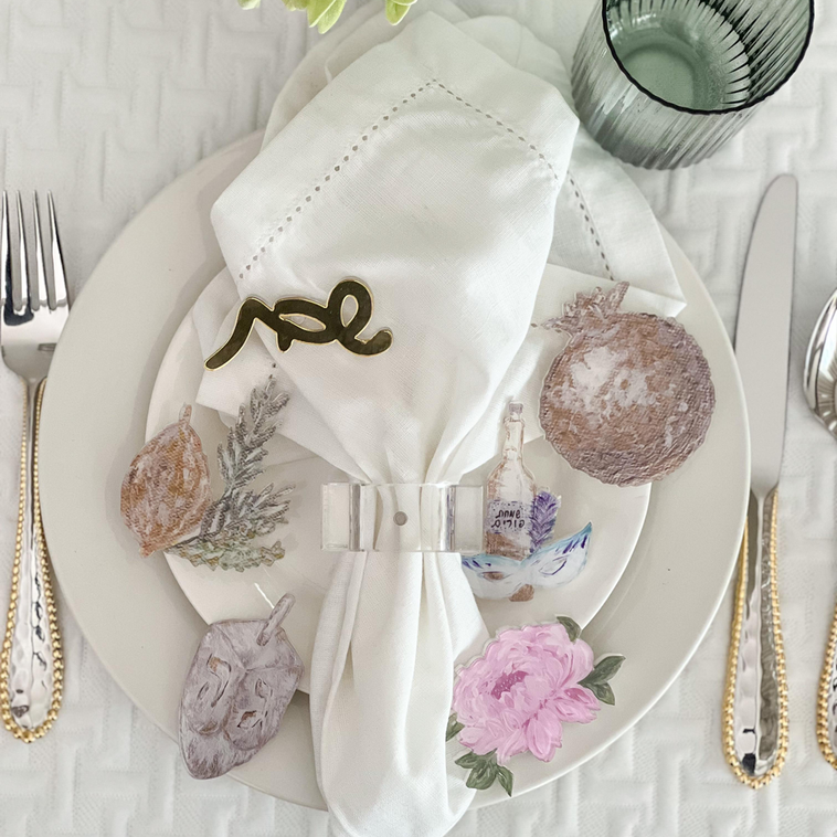Lucite Yom Tov Napkin Ring Set - LEHADAR