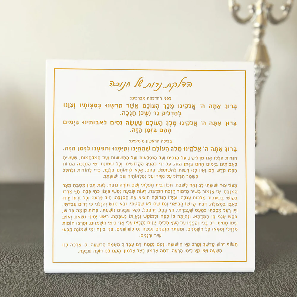Lucite Hadlakos Neiros Shel Chanuka Tabletop Card - LEHADAR