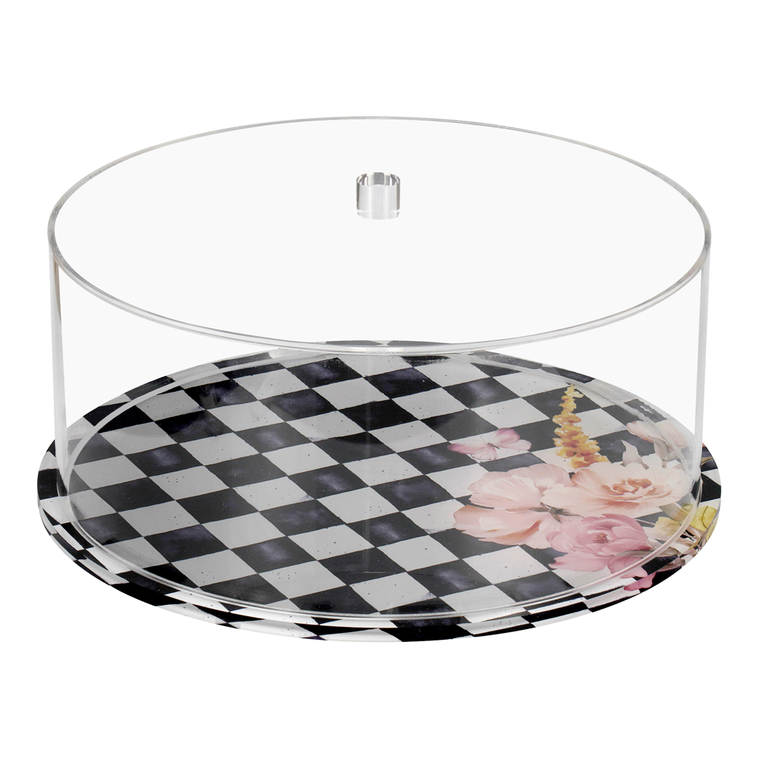 Black Chic Checkered Lucite Cake Dome - LEHADAR