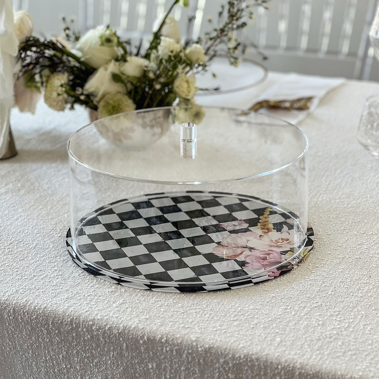 Black Chic Checkered Lucite Cake Dome - LEHADAR