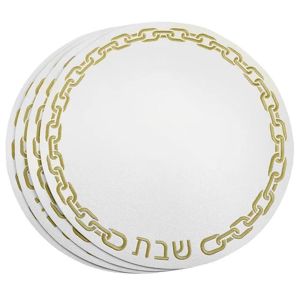 Leatherette Chain Design Placemat with Shabbos Text Set of 4 - LEHADAR