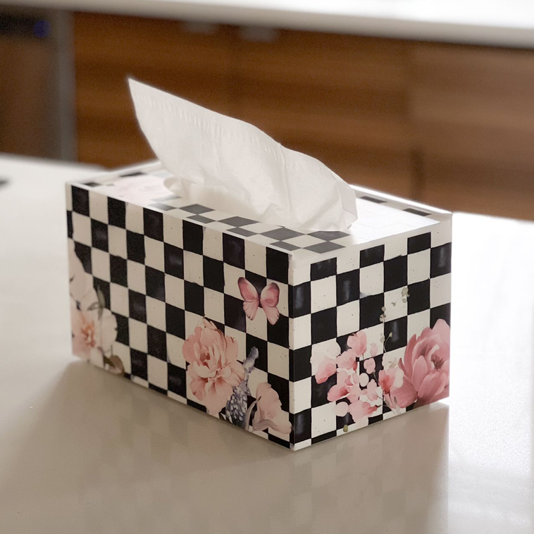 Black Chic Checkered Tissue Box - LEHADAR