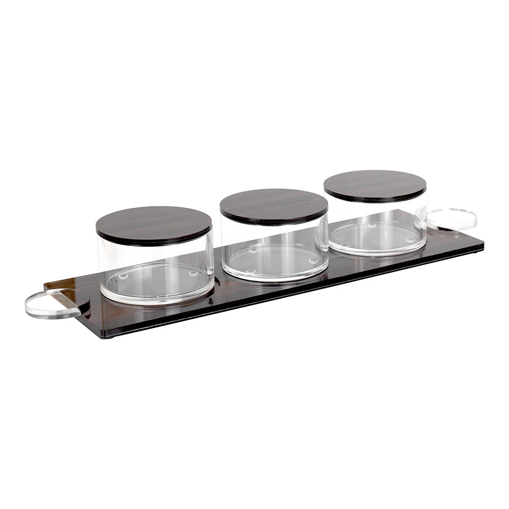 Lucite Wood Look Dip Bowls & Tray - LEHADAR