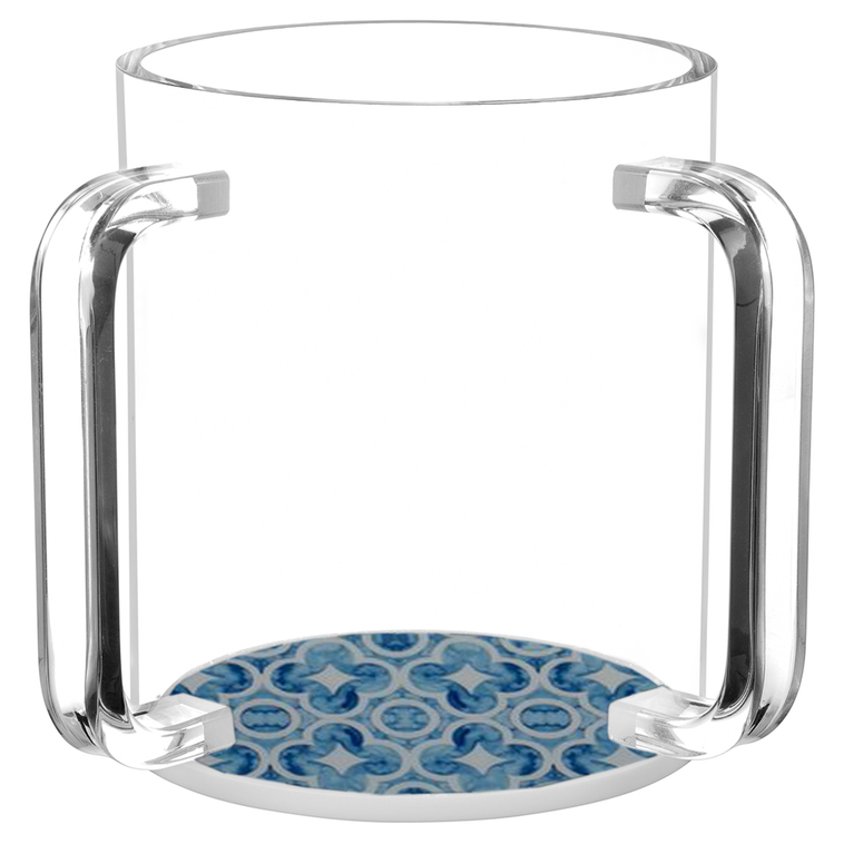Lucite Wash Cup with Blue Designed Painted Base - LEHADAR