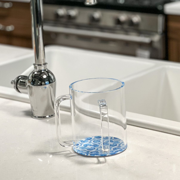 Lucite Wash Cup with Blue Designed Painted Base - LEHADAR