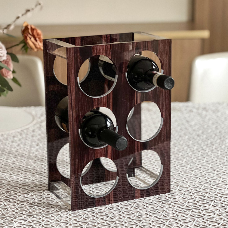 Lucite Wood Look Wine Holder - LEHADAR