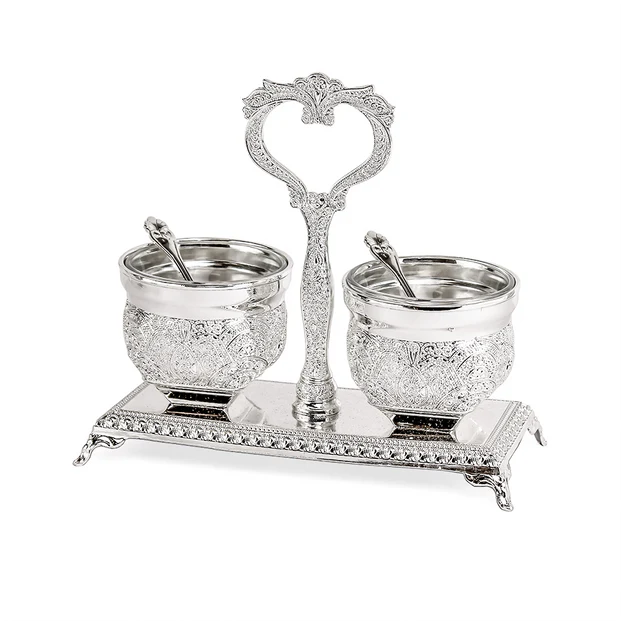 Silver Plated Double Salt Holder Filigree Design - LEHADAR