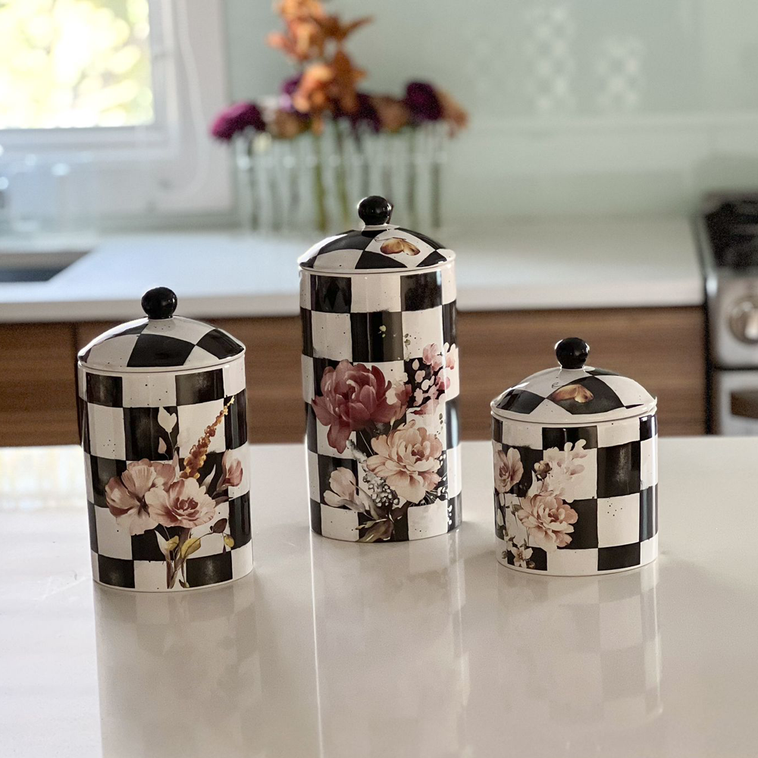 Chic Checkered Porcelain Cookie Jars - LEHADAR