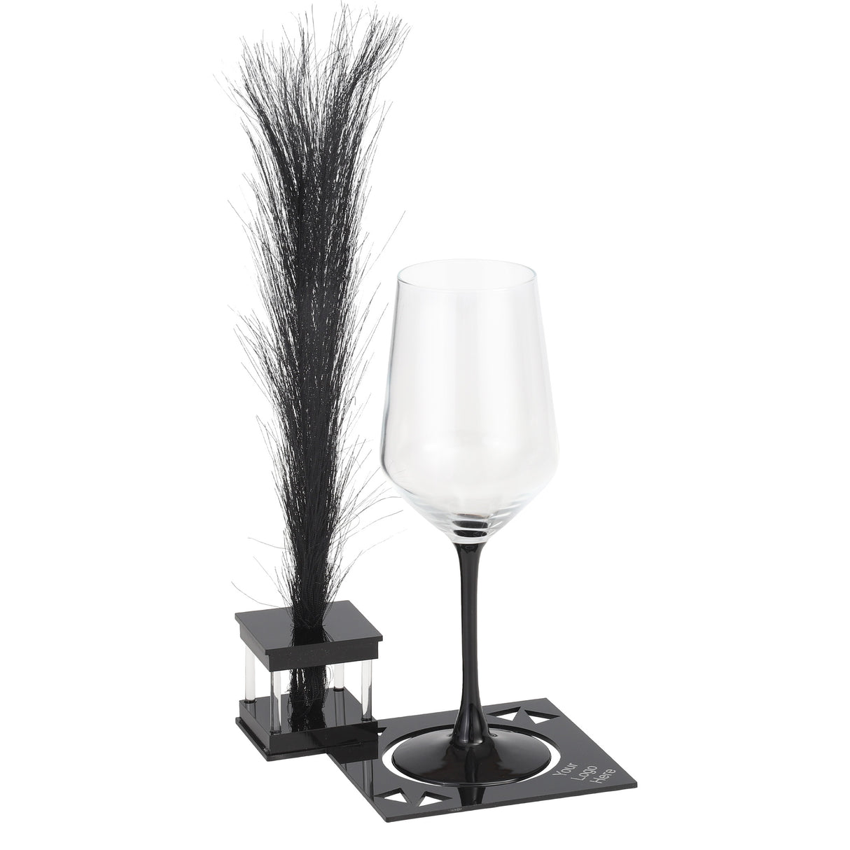 Triangle Wine Glass and Feather Decor Engraved GD/SL/BK W/Crystals (Pack of 4) - LEHADAR