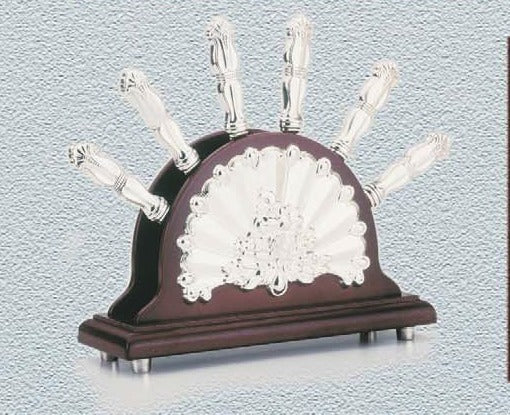 Set of 6 fruit knives with wood & Silver holder - LEHADAR