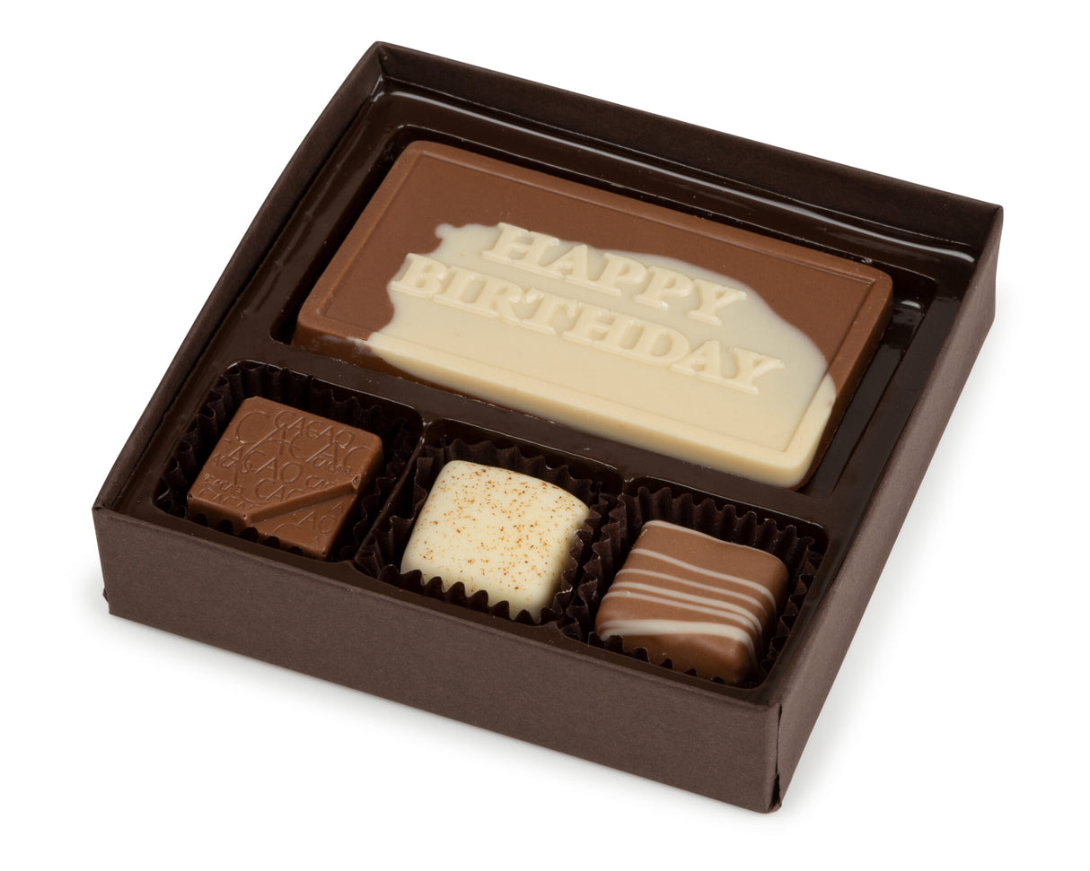 4 Piece Happy Birthday Assorted Chocolate Truffle Message Gift Box - LEHADAR