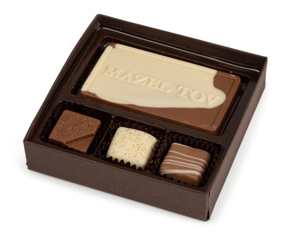 4 Piece Mazel Tov Assorted Chocolate Truffle Message Gift Box - LEHADAR