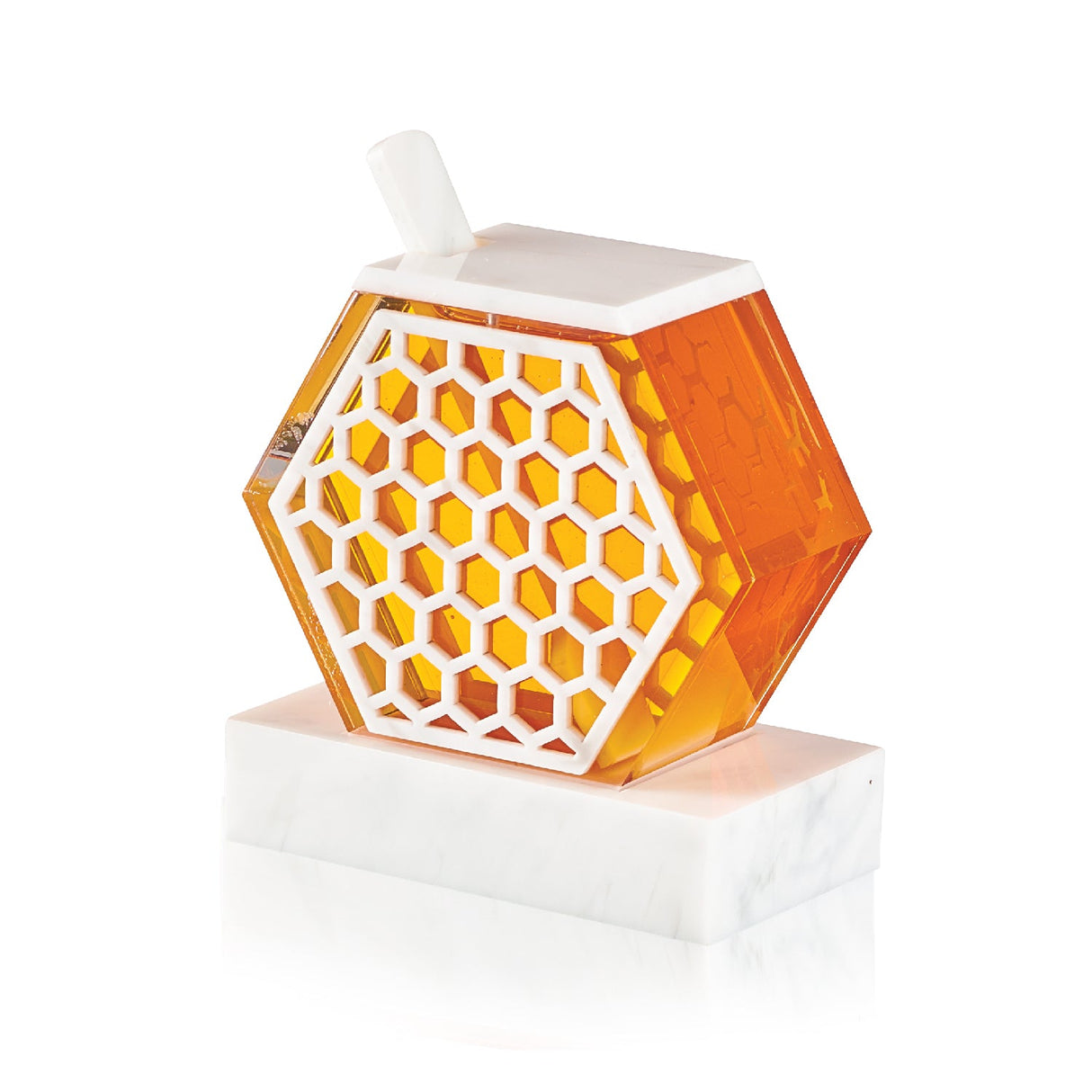 Honeycomb Honey Dish- White Marble Lucite - LEHADAR