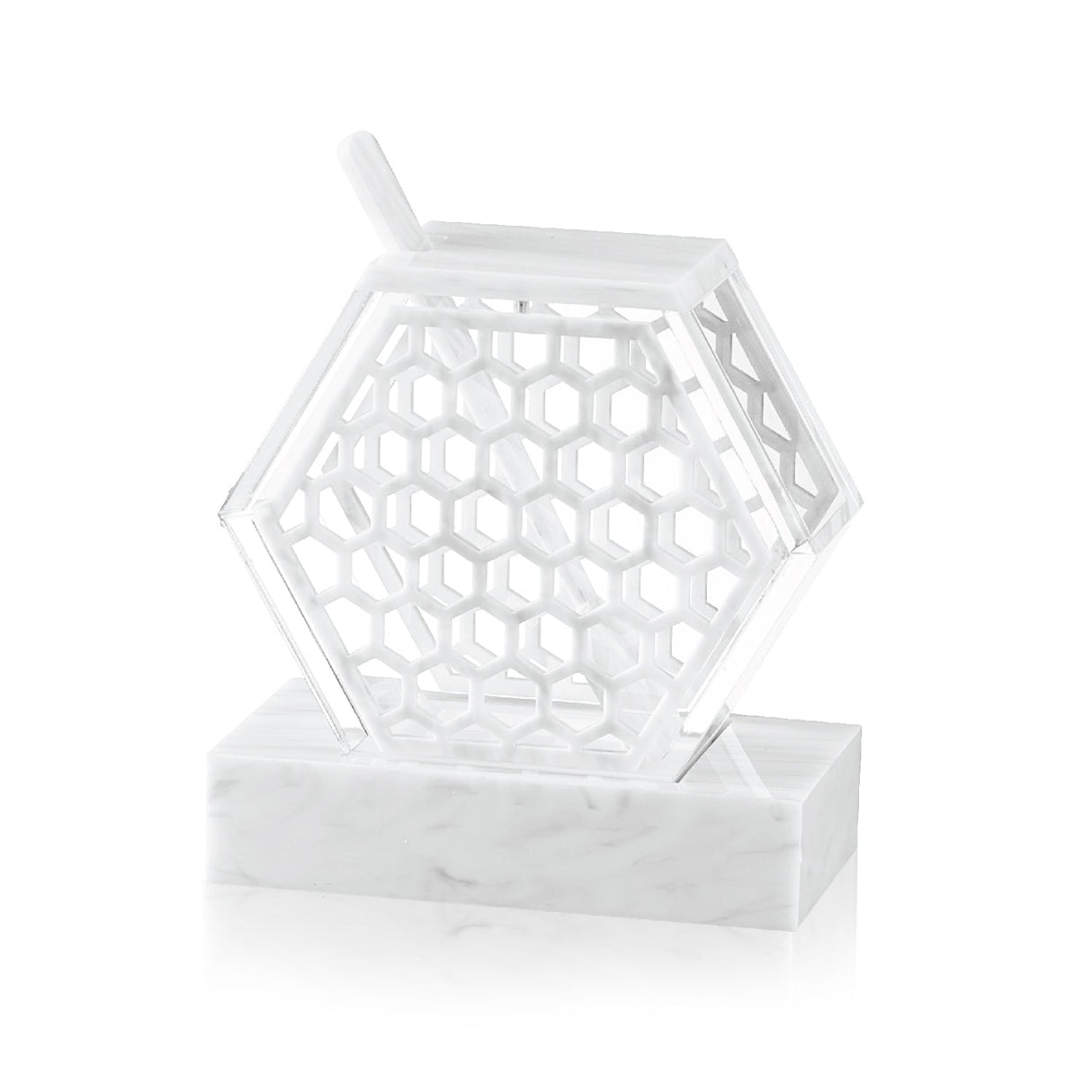 Honeycomb Honey Dish- White Marble Lucite - LEHADAR