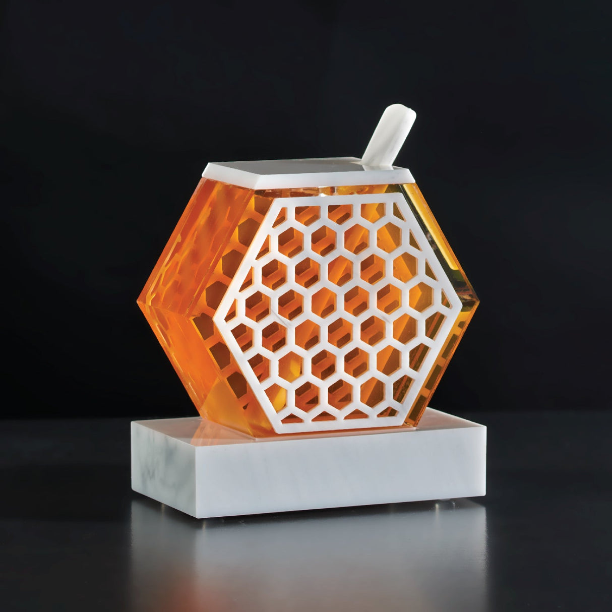 Honeycomb Honey Dish- White Marble Lucite - LEHADAR