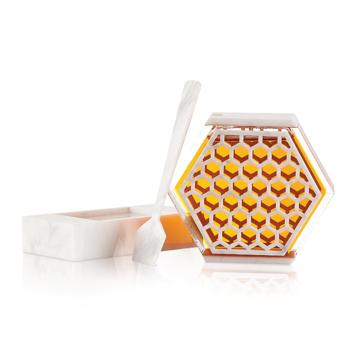 Honeycomb Honey Dish- White Marble Lucite - LEHADAR