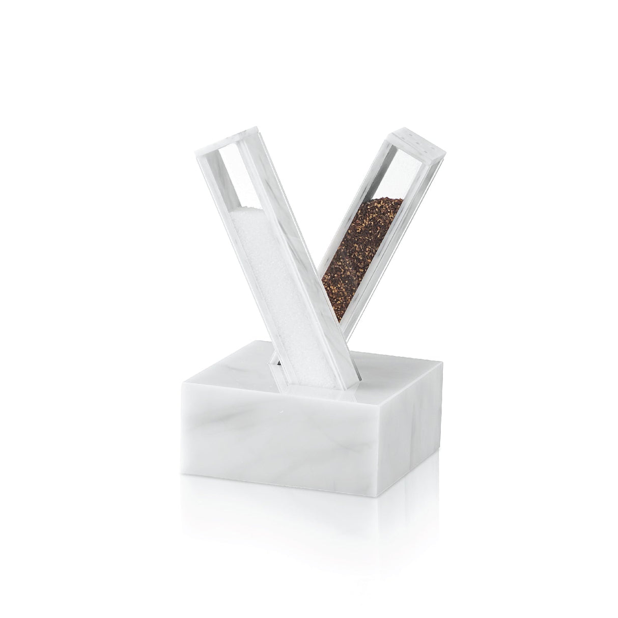 X Salt and Pepper Set- White Marble Lucite - LEHADAR