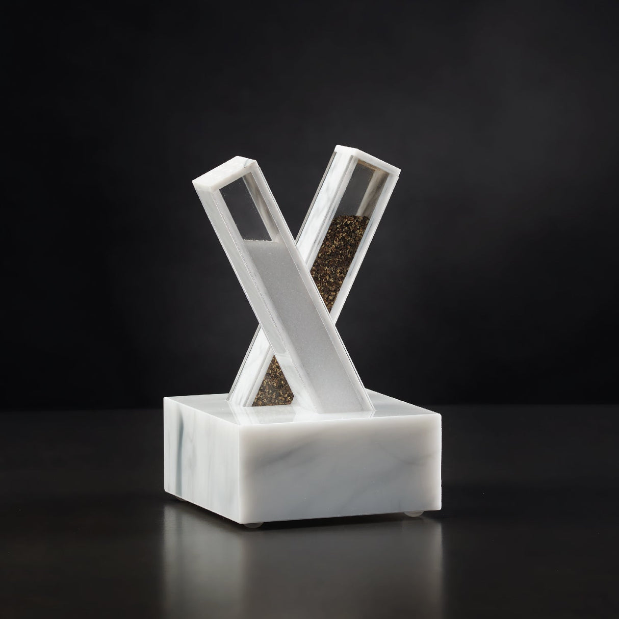 X Salt and Pepper Set- White Marble Lucite - LEHADAR
