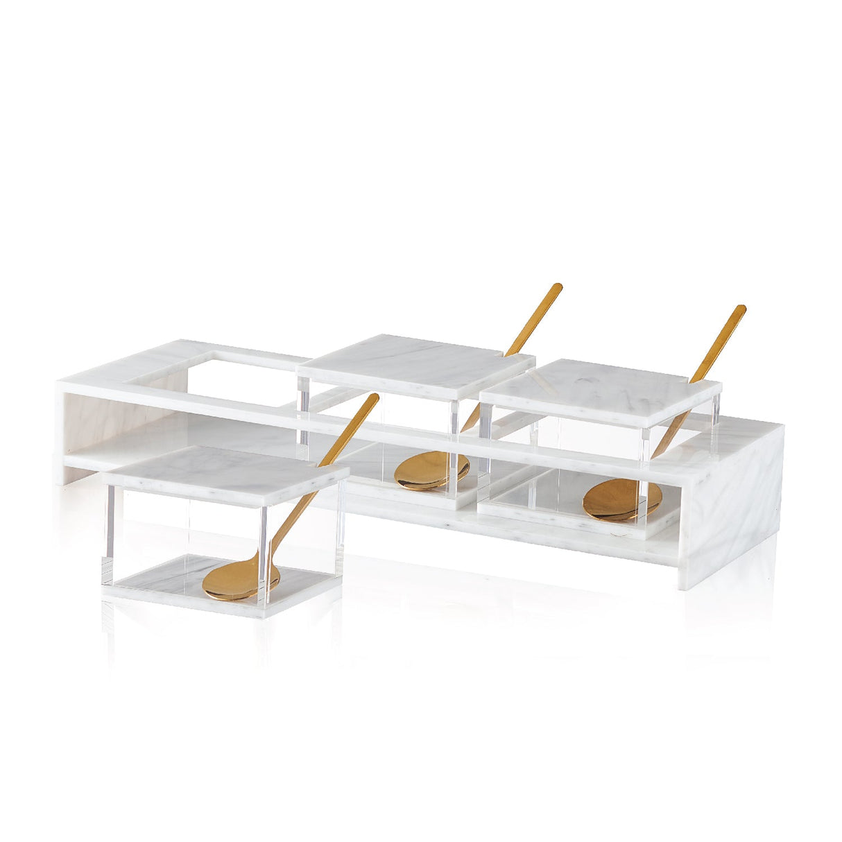 Square Dip Bowl Set- White Marble Lucite - LEHADAR