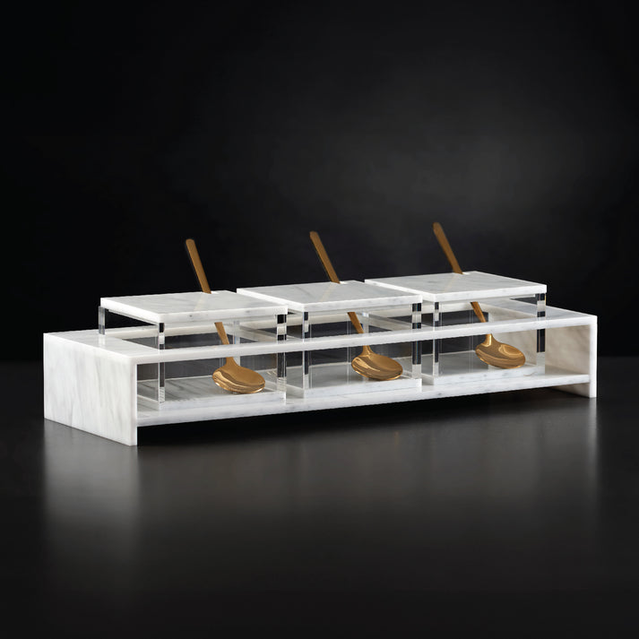 Square Dip Bowl Set Mishloach Manos- White Marble - LEHADAR