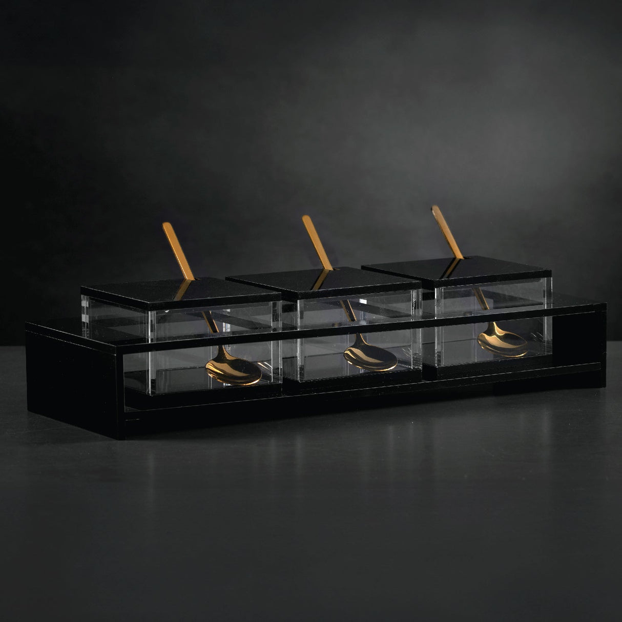 Square Dip Bowl Set- Black Lucite - LEHADAR